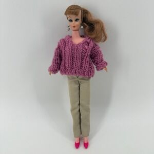 Vintage 1960s Miss Suzette Style 11″ Fashion Doll w/ Knit Sweater & Pink Flats
